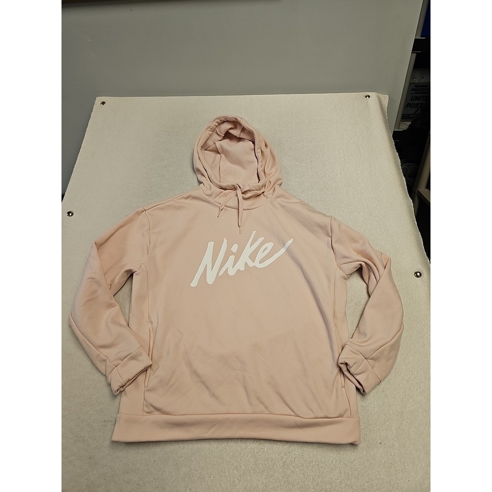 Nike Therma-FIT Hoodie Peach Pink Script Logo Fleece Sweatshirt Womens Small‎